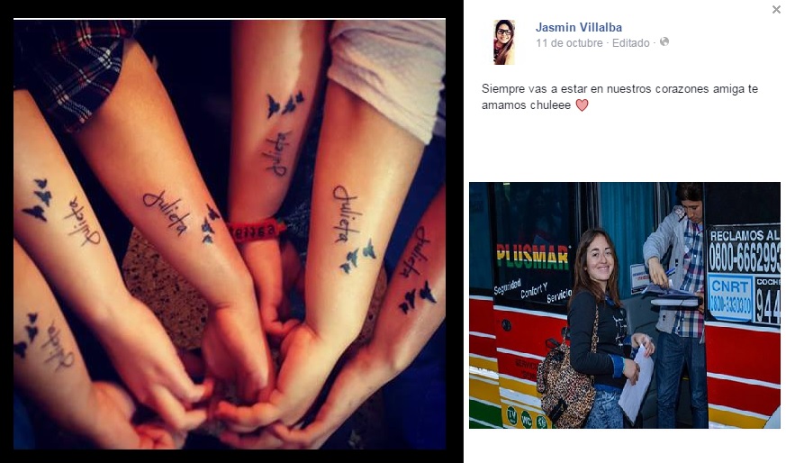 Amigas de la estudiante fallecida en Bariloche se tatuaron su nombre como homenaje