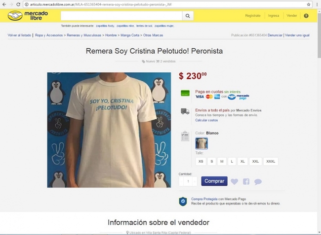 Salieron a la venta las remeras con la frase de CFK “Yo, Cristina, pelotudo”